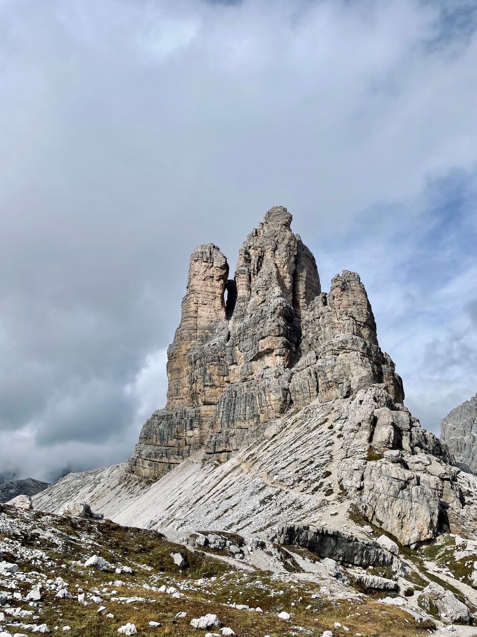 Towering limestone pinnacles of the Dolomites under alpine glow