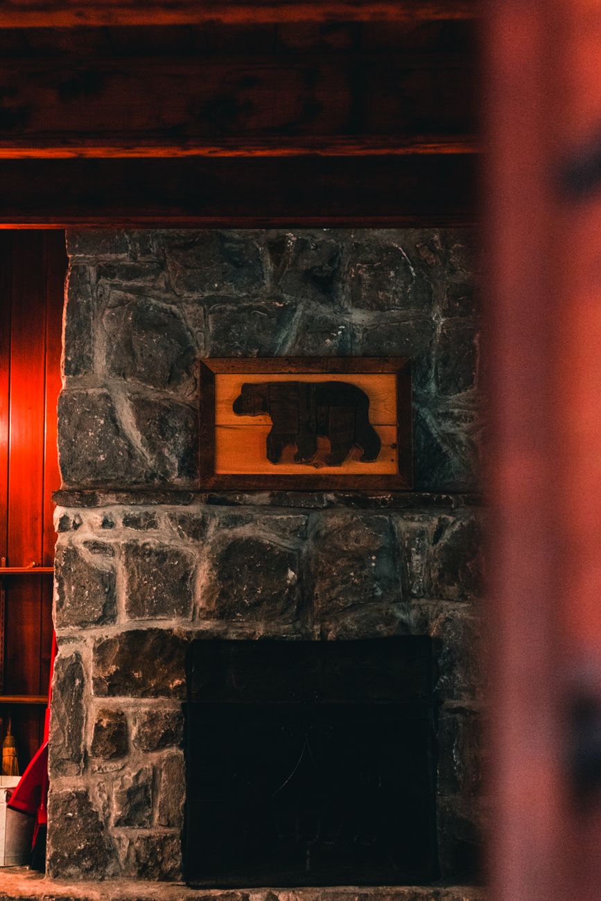Cozy stone alpine refuge interior